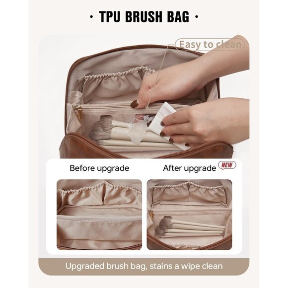 Women AH-Brown Large Capacity Cosmetic Travel Makeup Waterproof Portable Bag - Picture 3 of 10